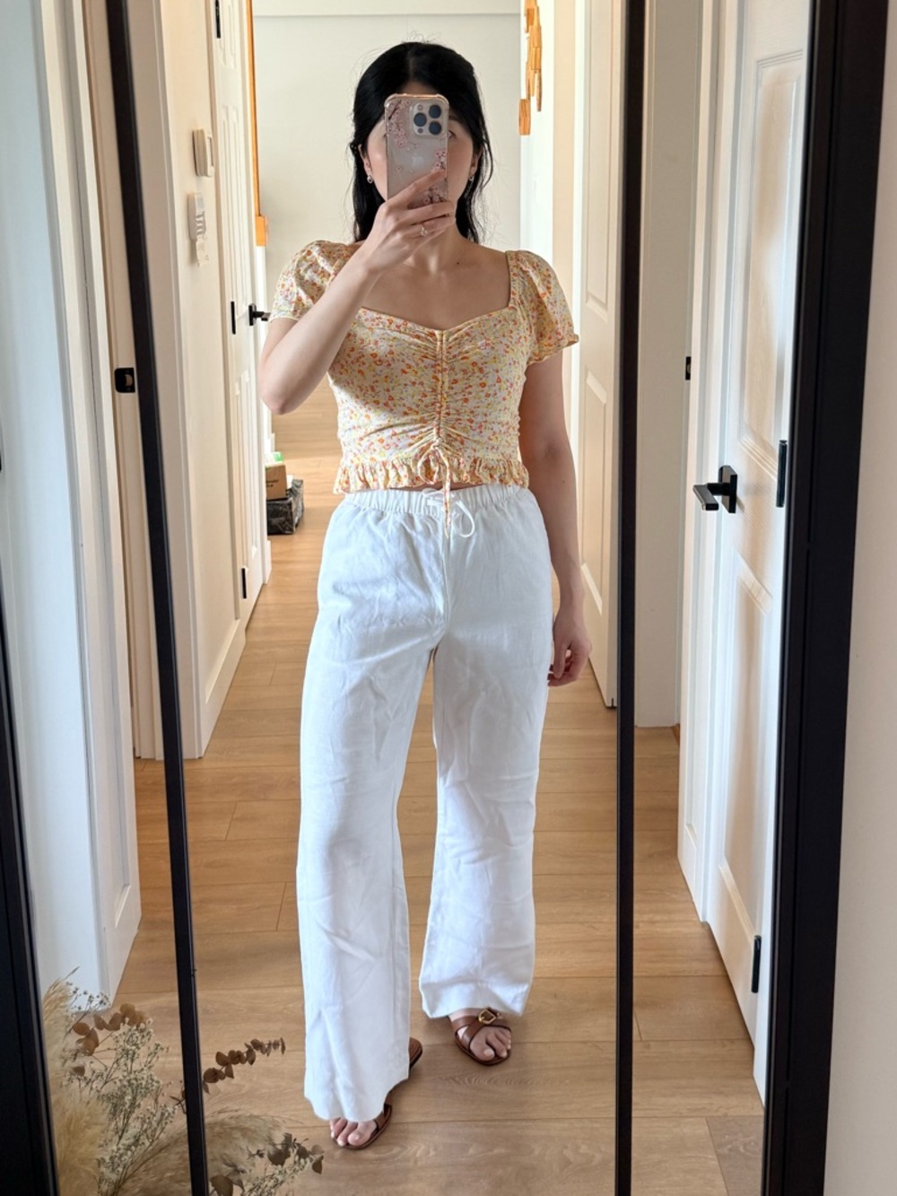 BP Yellow Floral Smocked Neck Crop Top